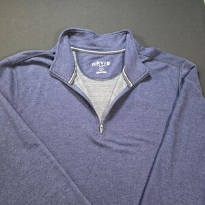 Orvis Men's Blue Quarter-Zip Sweater Size Large, Navy